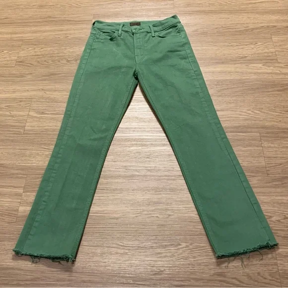 Mother The Mid Rise Dazzler Ankle Fray Play Date Jeans Juniper Green Size 26 - Picture 16 of 16